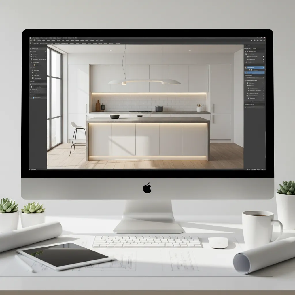 3D kitchen layout created with home remodeling software