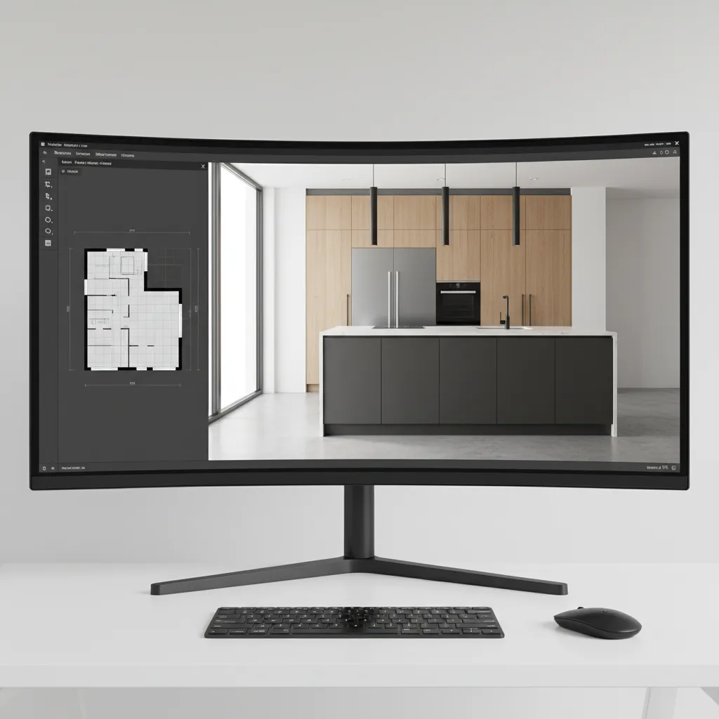 3D digital kitchen remodeling layout shown on design software