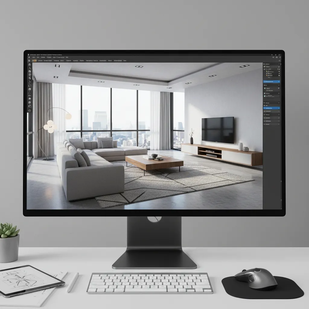 3D home remodeling design software showing interior layout on computer