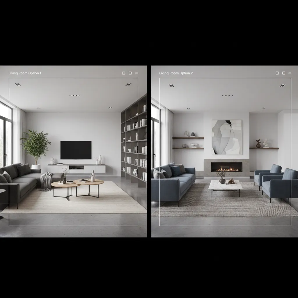 comparison of two room layout options designed in remodeling software