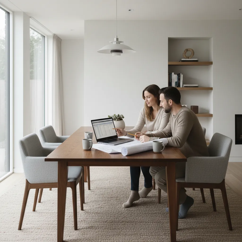 Couple reviewing home renovation budget and financing options