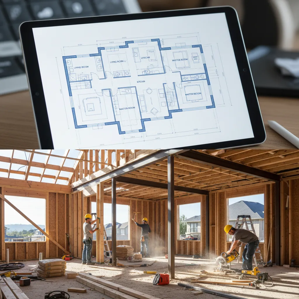 Comparación entre plano digital y obra real de una vivienda