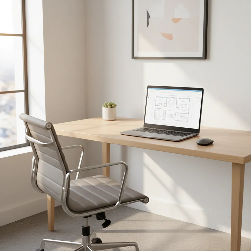 laptop showing digital floor plan created in renovation design software