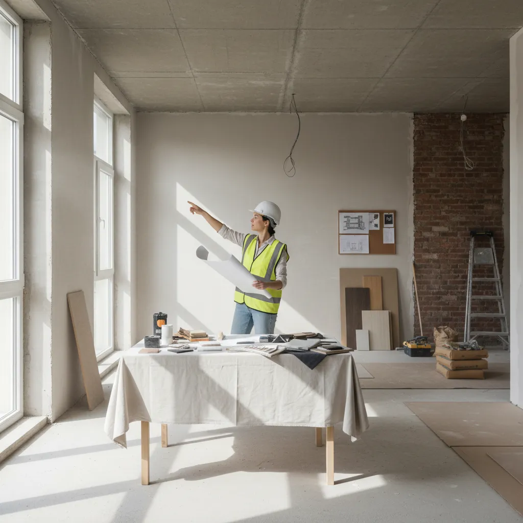 Proyecto de reforma interior en proceso con diseñador revisando el espacio