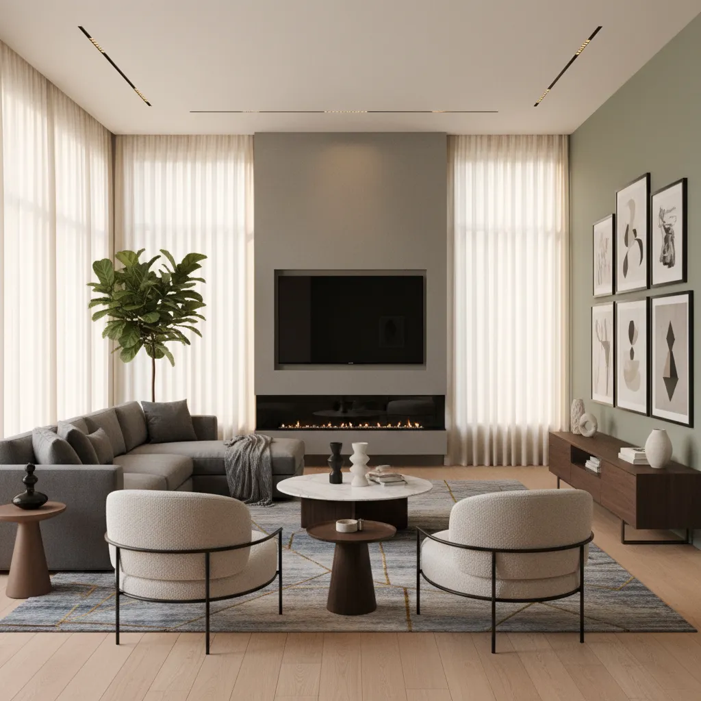 Proyecto de reforma de salón moderno antes y después del diseño