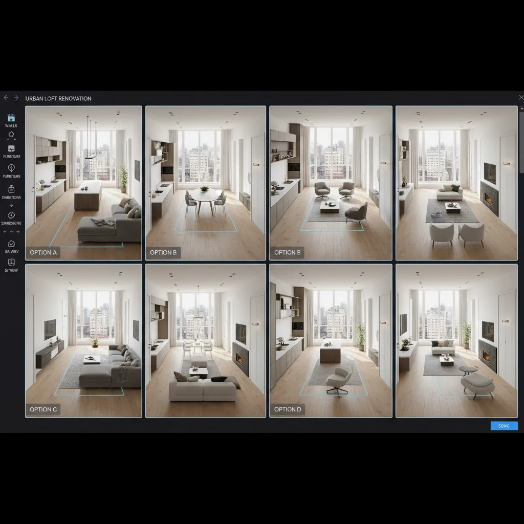 multiple home renovation layout options created using floor planning software