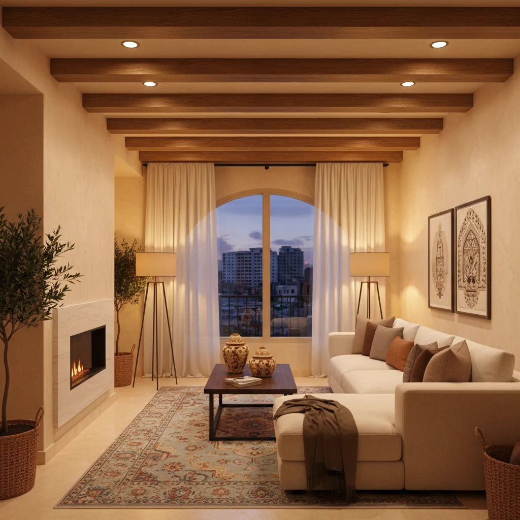 Iluminación en capas en un salón contemporáneo