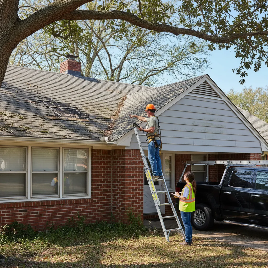 Home exterior showing roof damage and maintenance issues during renovation assessment