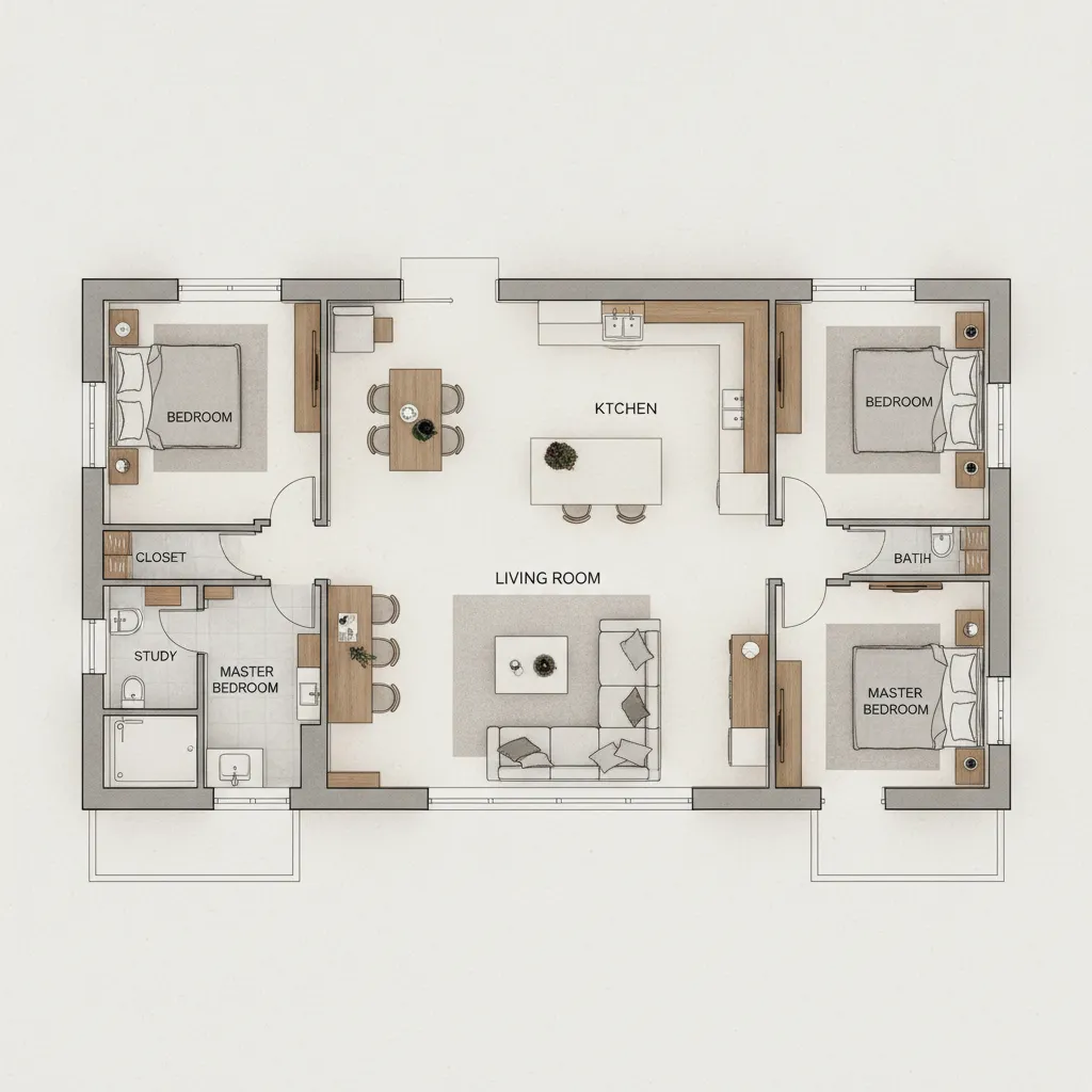 Diseño de distribución de habitaciones en una vivienda familiar