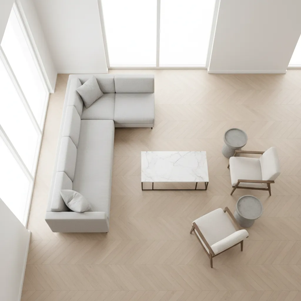 Furniture layout comparison showing improved space flow after staging