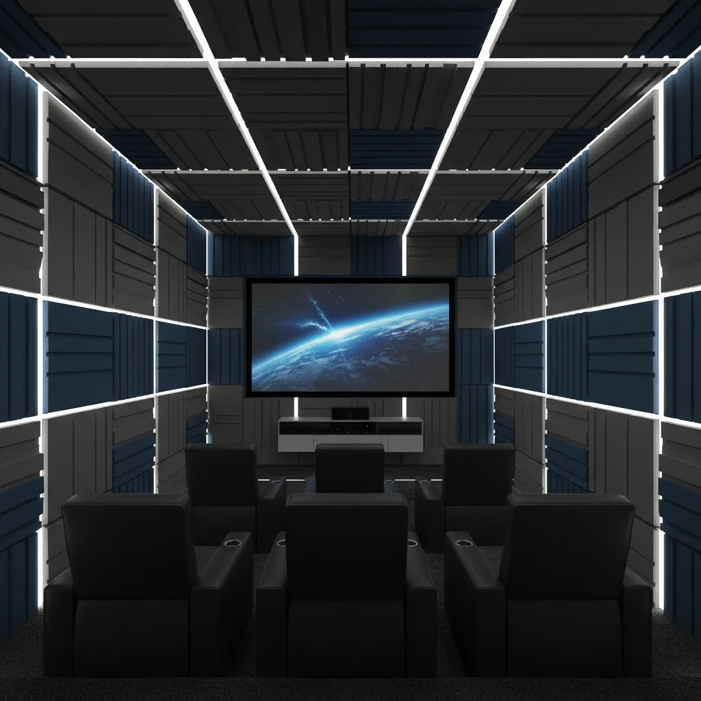 Acoustic wall panels in a small home theater room