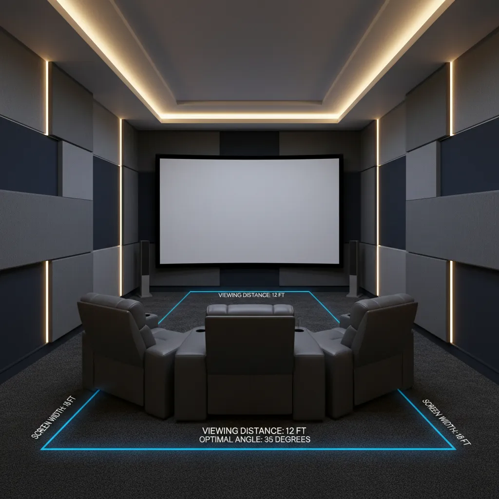 Home theater seating distance visualization between screen and chairs