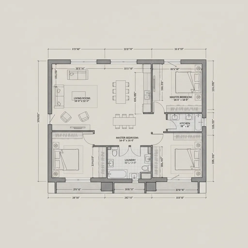 simple house layout showing wall measurement for paint estimation