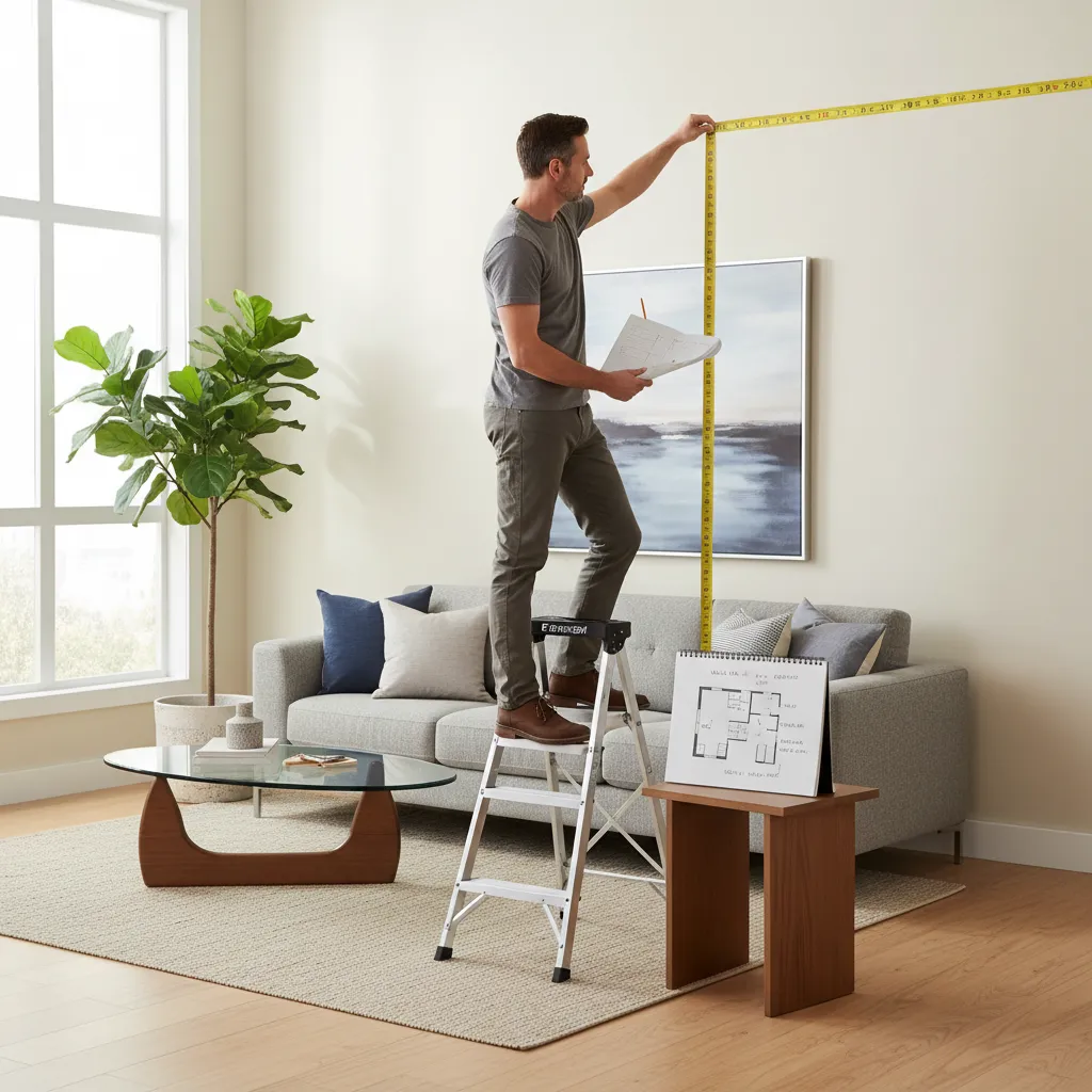 Homeowner measuring interior wall area before painting