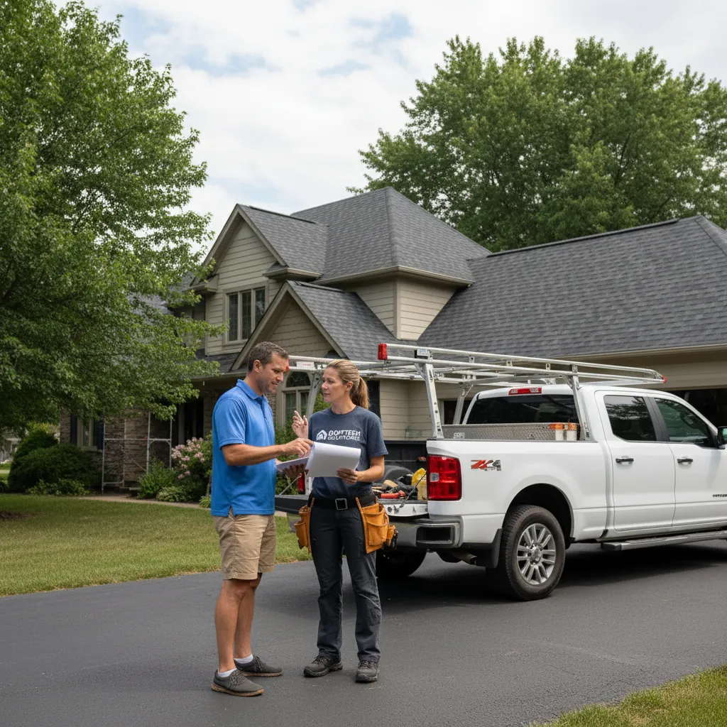 homeowner discussing roofing contract cancellation with contractor outside house