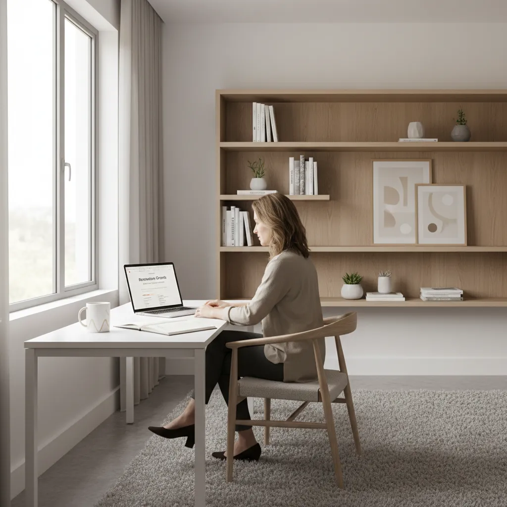 Homeowner researching renovation grants online at home desk