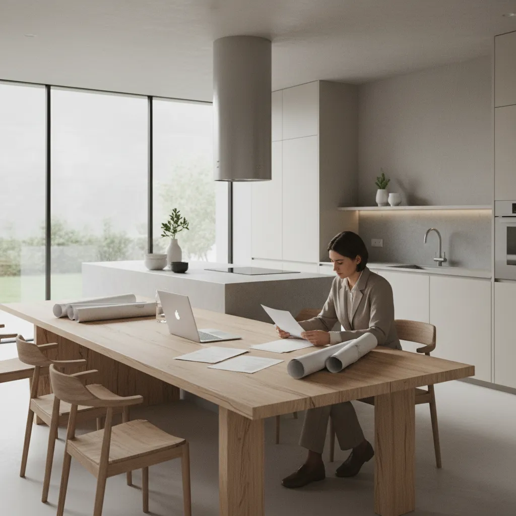 homeowner reviewing roofing contract at kitchen table