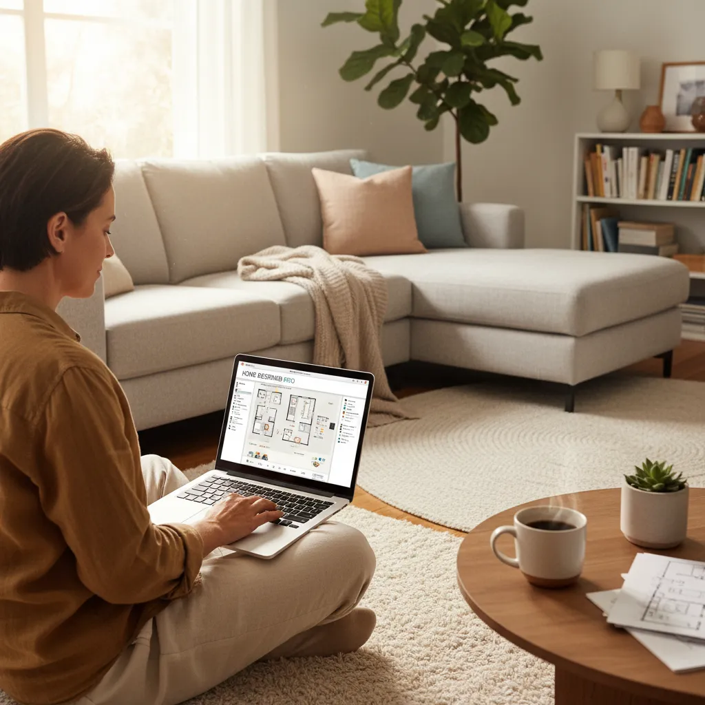 Persona usando un programa de planificación de habitaciones en su portátil