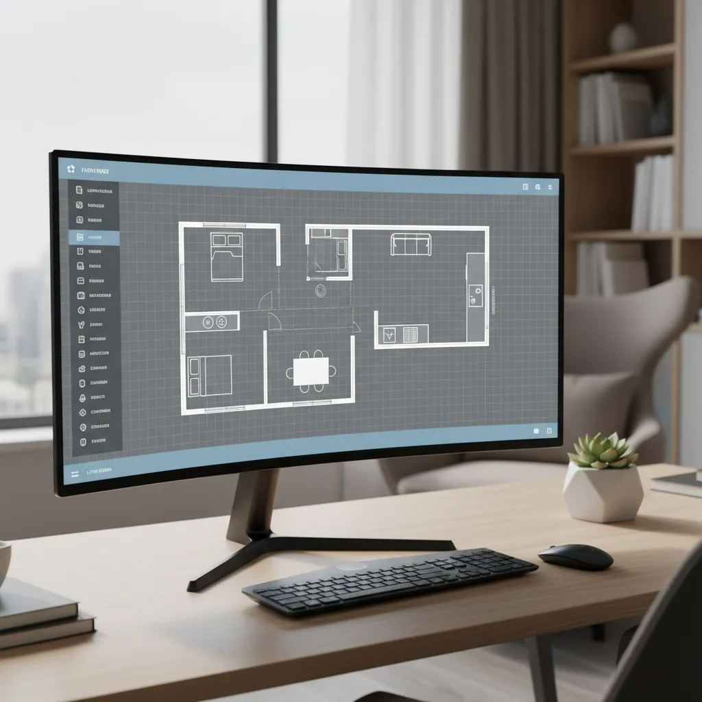 Homestyler floor planner interface showing a simple apartment layout in design mode