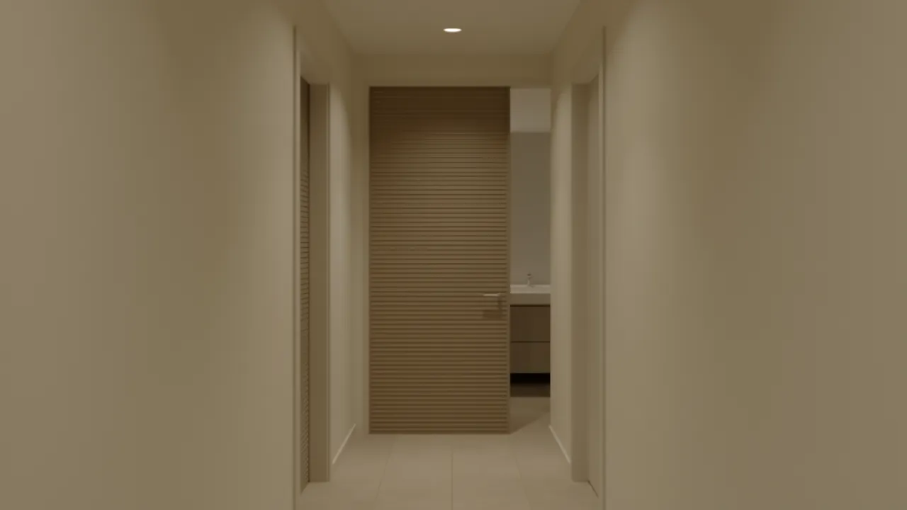 bathroom entrance with horizontal groove fiber door design