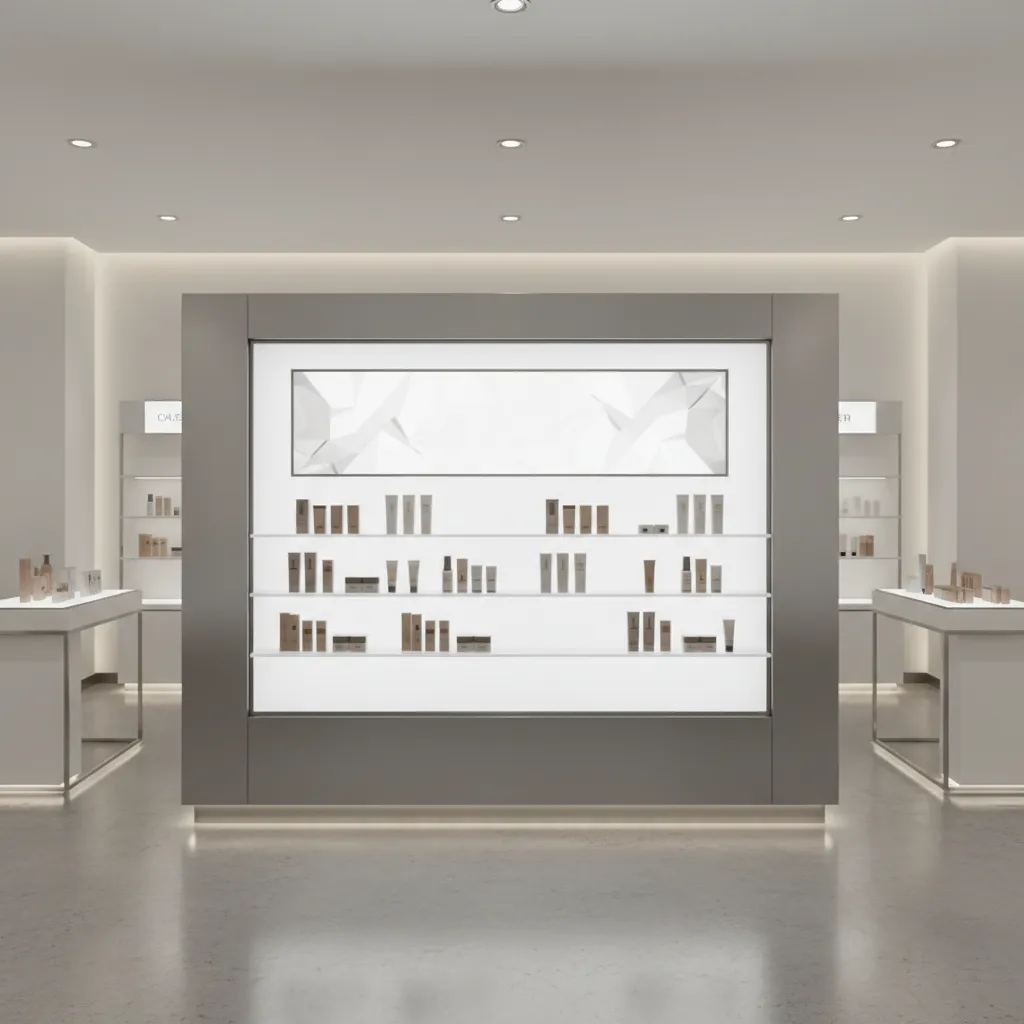 Horizontal POP pillar retail display with integrated lighting