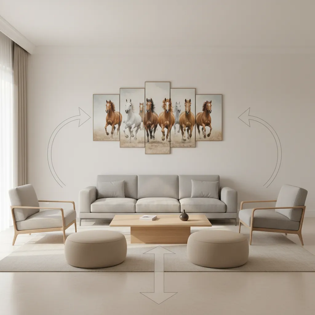 living room diagram showing correct wall direction for horse painting