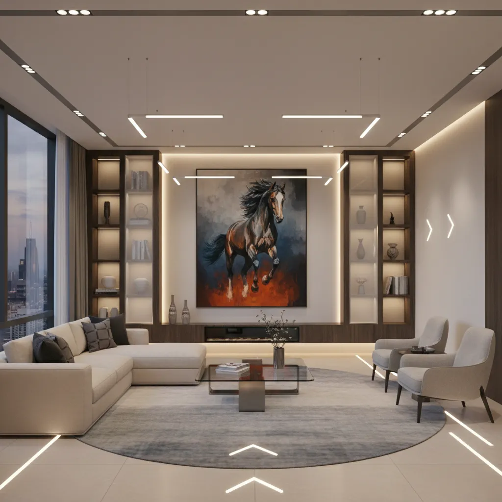 interior diagram showing wall placement direction for horse painting vastu