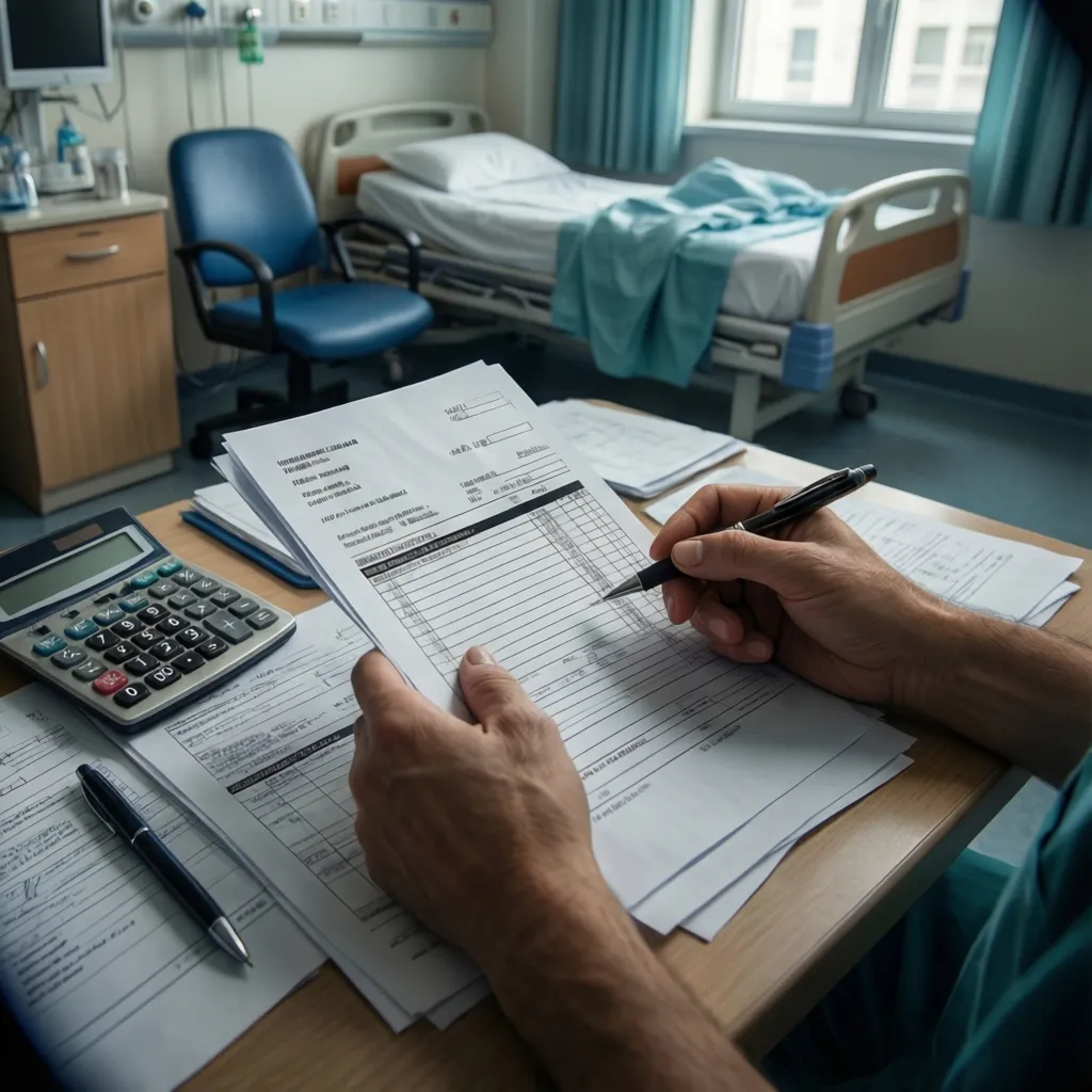 Close up of hospital billing statement being reviewed