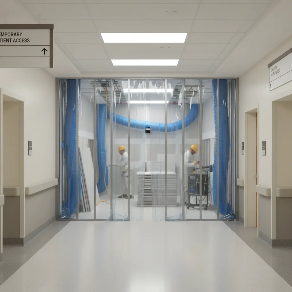 sealed construction barriers inside hospital renovation area for infection control