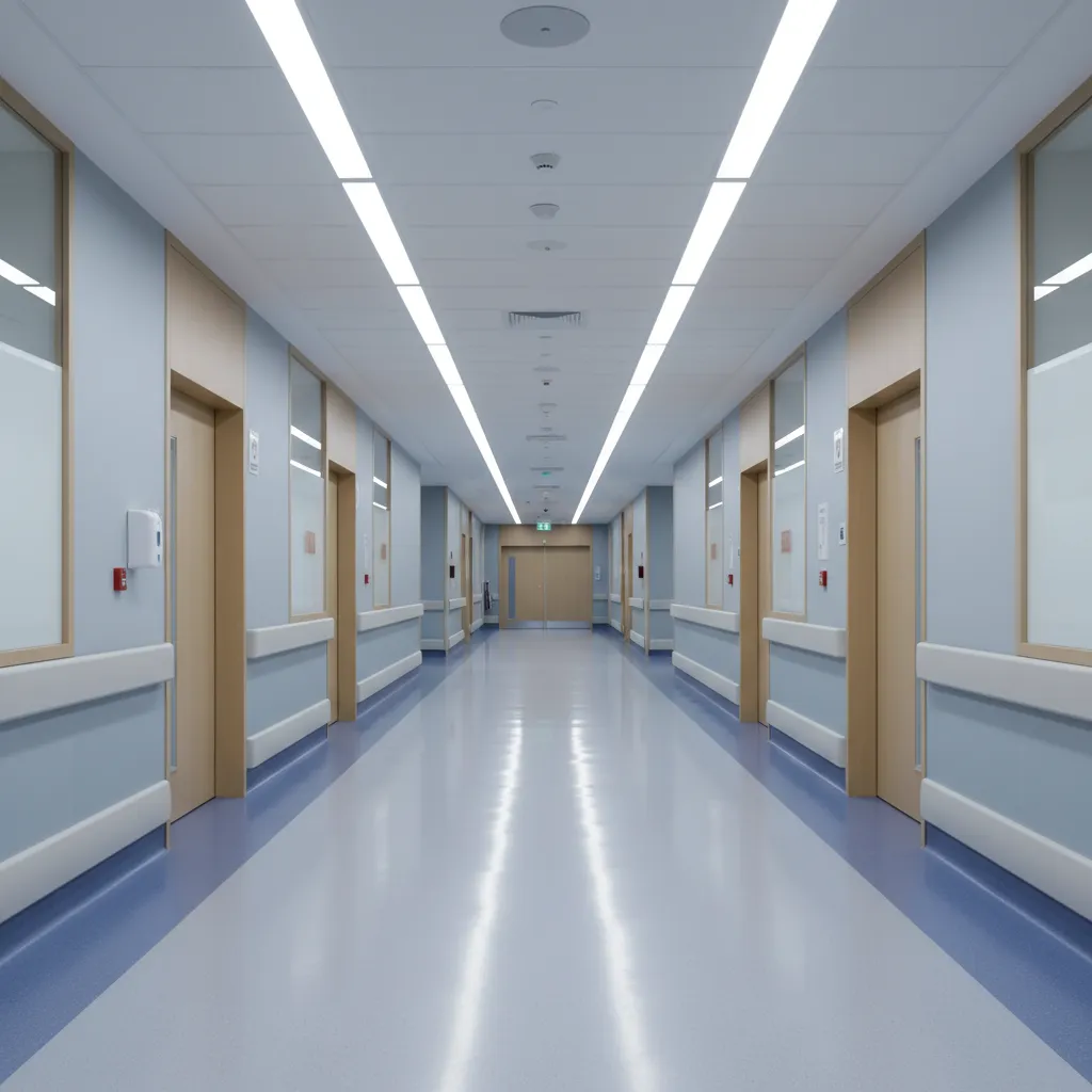 wide hospital corridor designed for emergency access and patient transport