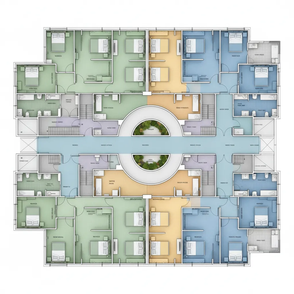 Hospital floor plan layout showing multiple patient room types