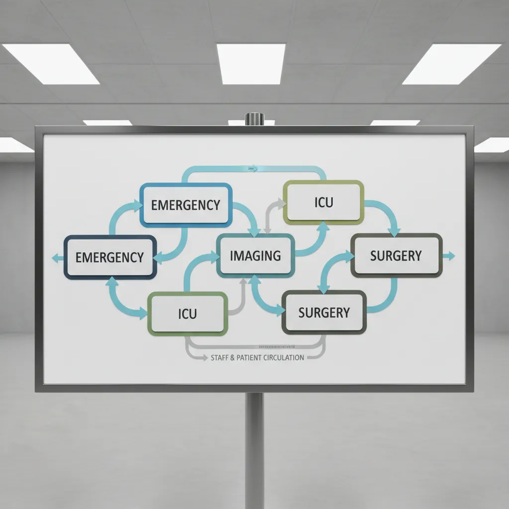 hospital planning diagram showing adjacency between emergency imaging surgery and ICU