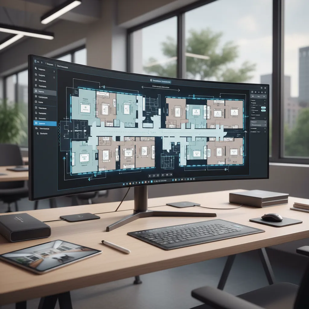 Digital hospital layout planning interface showing departments and corridors