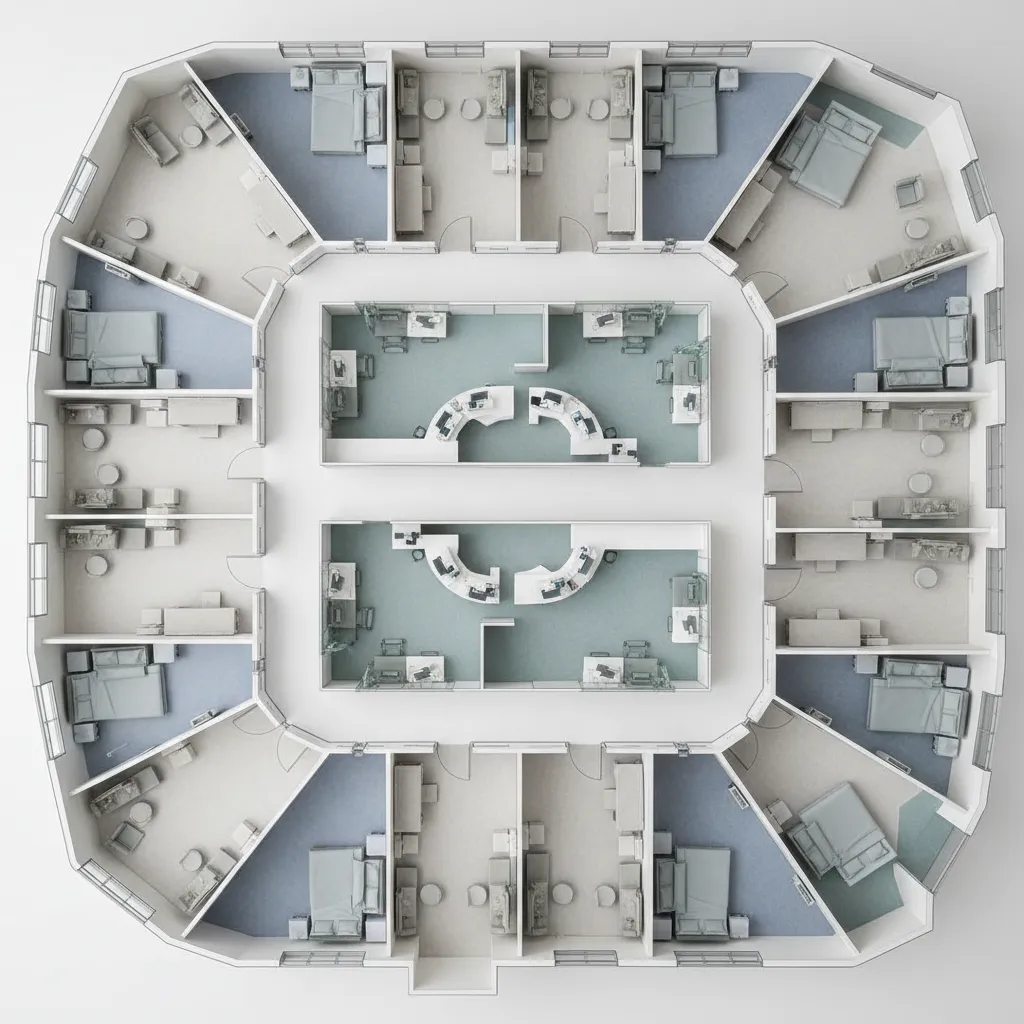 Architectural floor plan showing oncology patient rooms and treatment areas