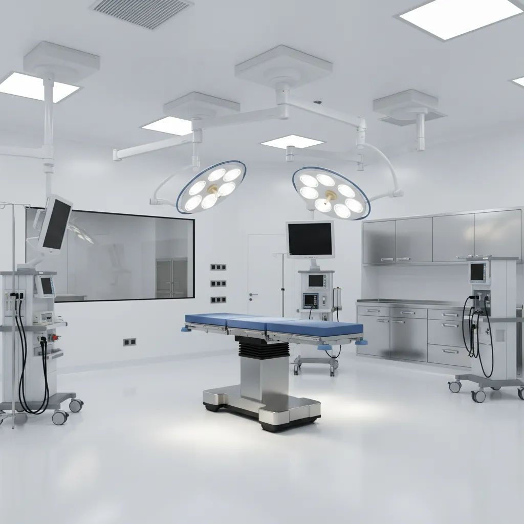 3D model of hospital operating room with equipment clearance zones