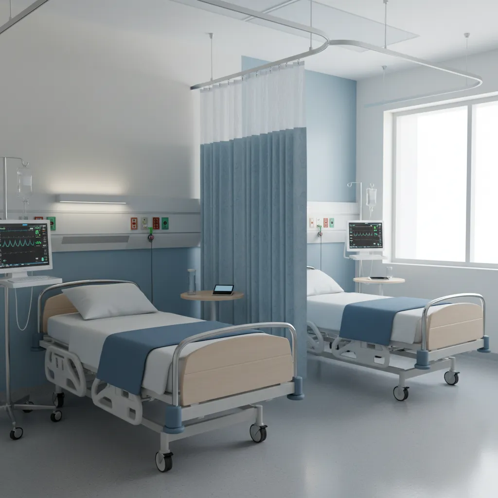 Hospital room layout showing semi private beds separated by curtain
