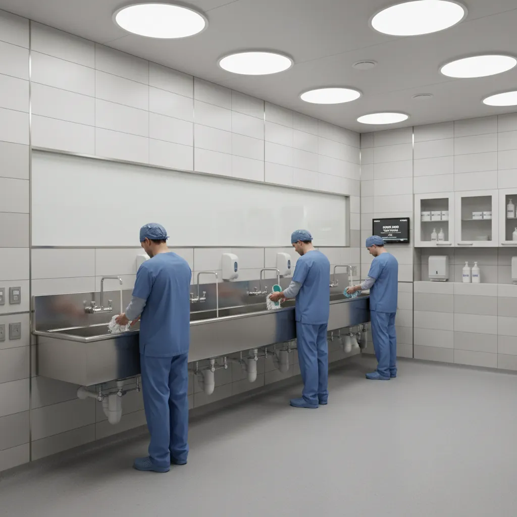 How to Optimize Scrub Room Workflow in High-Volume Surgical Centers: Practical layout, technology, and movement strategies to reduce congestion and speed surgical preparation in busy operating departments.