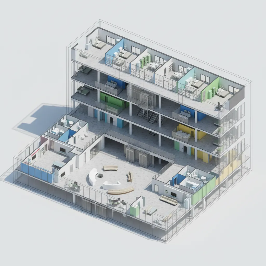 3d hospital floor plan visualization showing efficient workflows