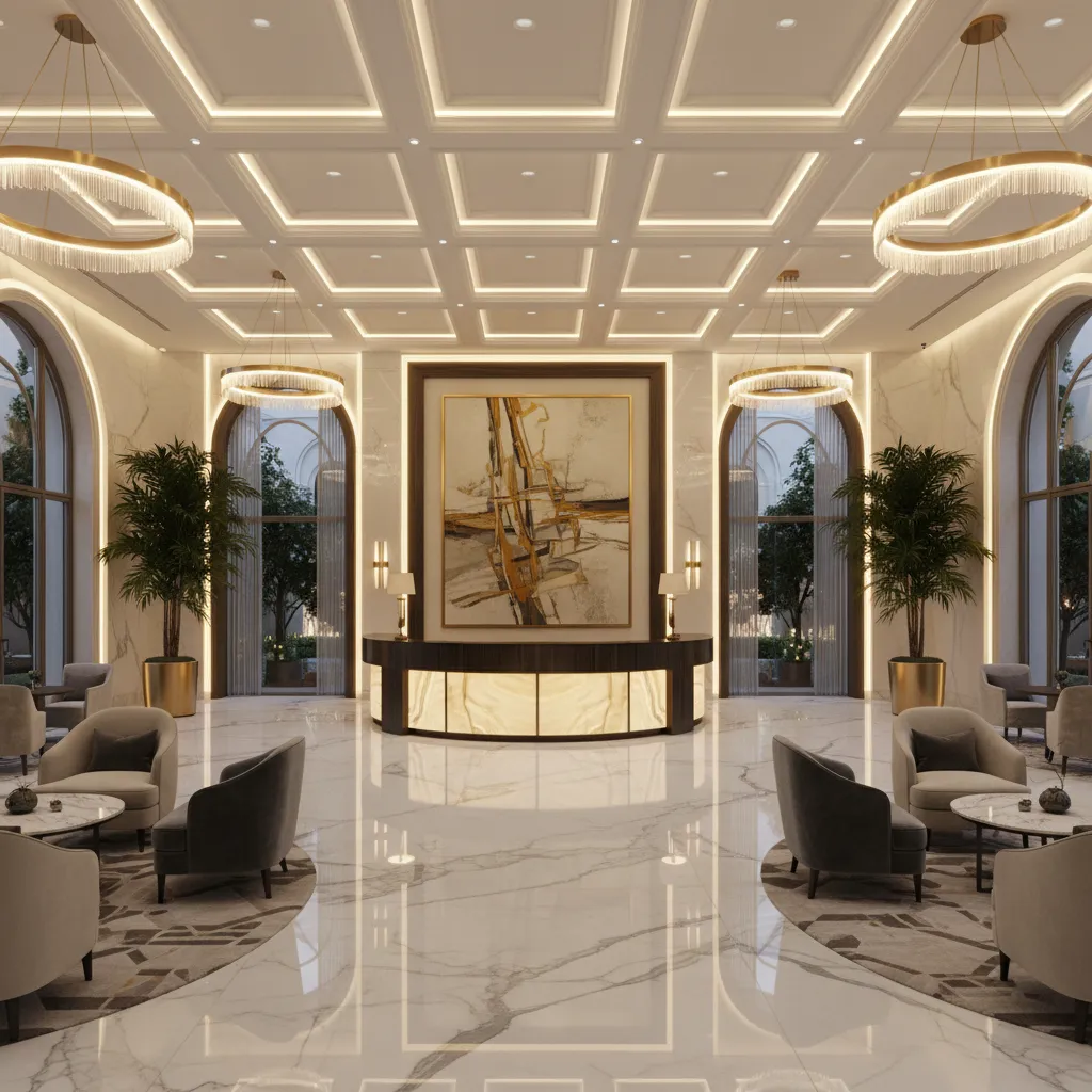 Luxury hotel lobby designed by an international interior design firm