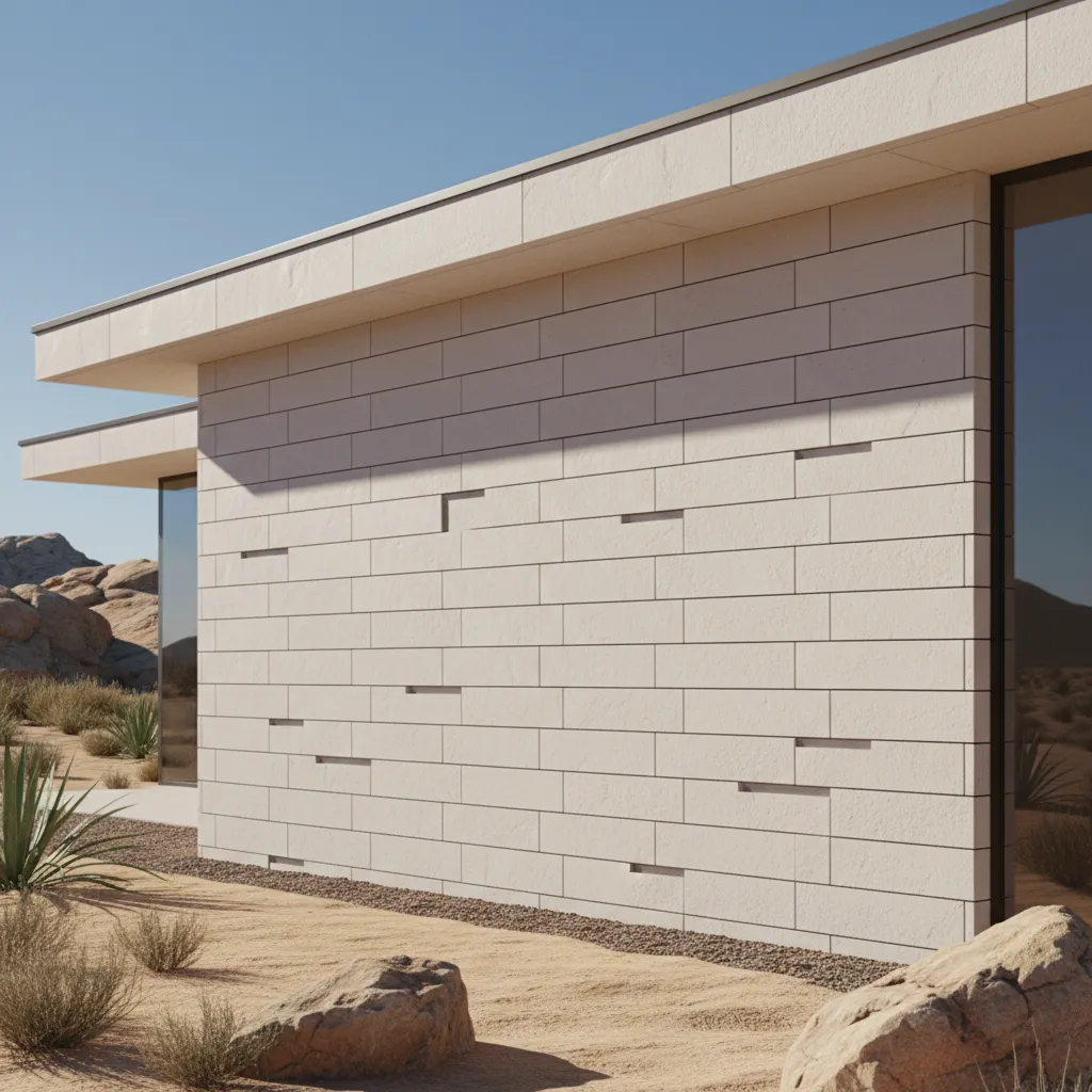 modern exterior wall with ventilated panels designed for hot climates