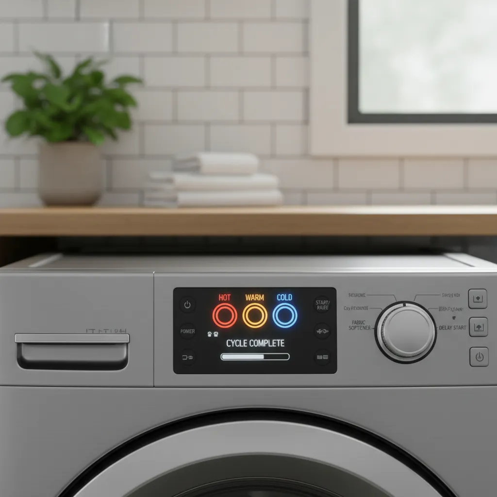 washing machine control panel showing temperature settings for hot warm and cold wash