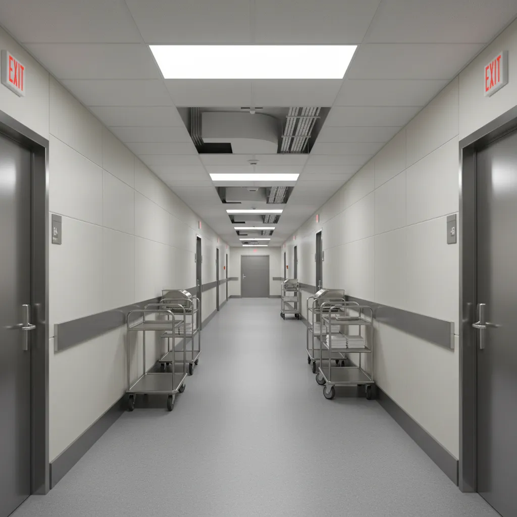 separate service corridor in a luxury hotel used for staff circulation