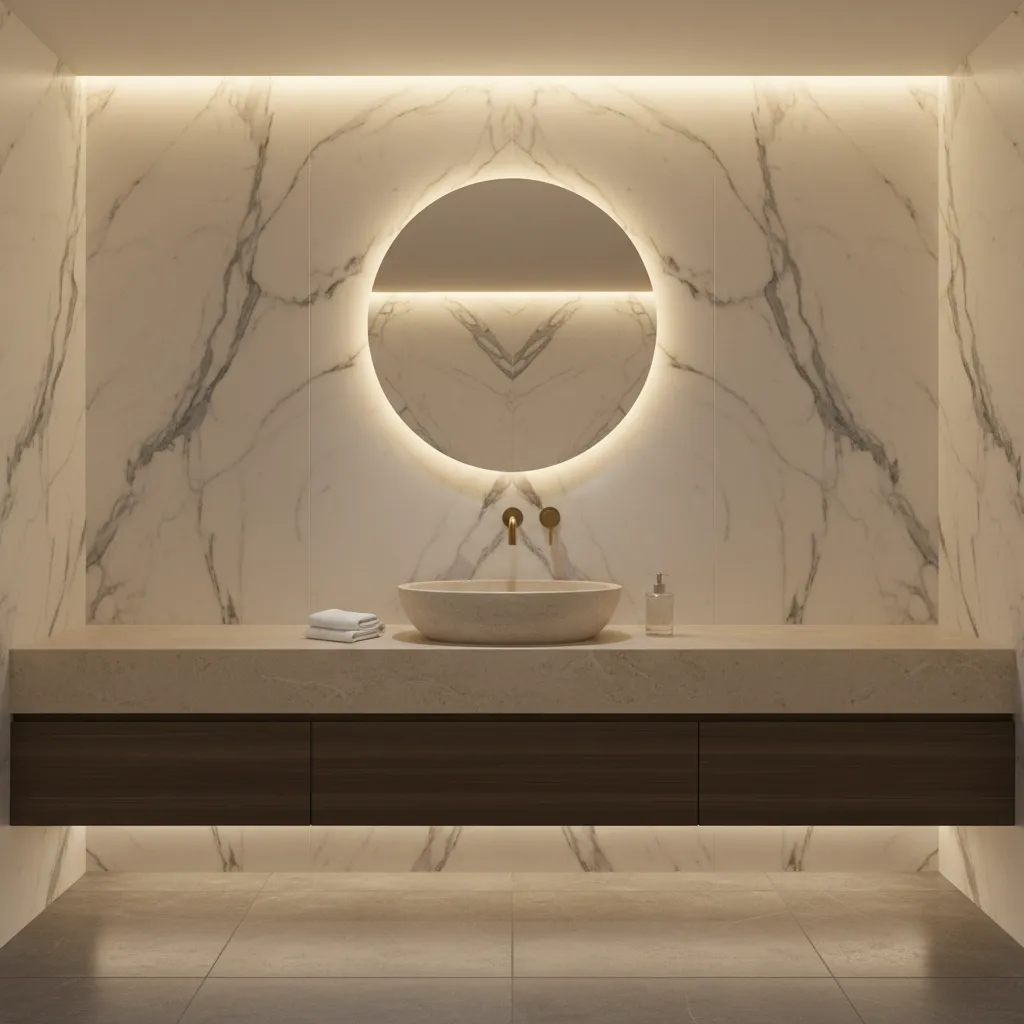 hotel bathroom sink with wall mounted faucet and stone basin