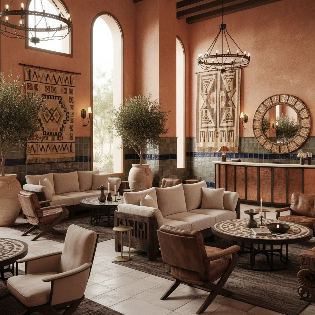 Lobby de hotel boutique diseñado por interioristas españoles contemporáneos