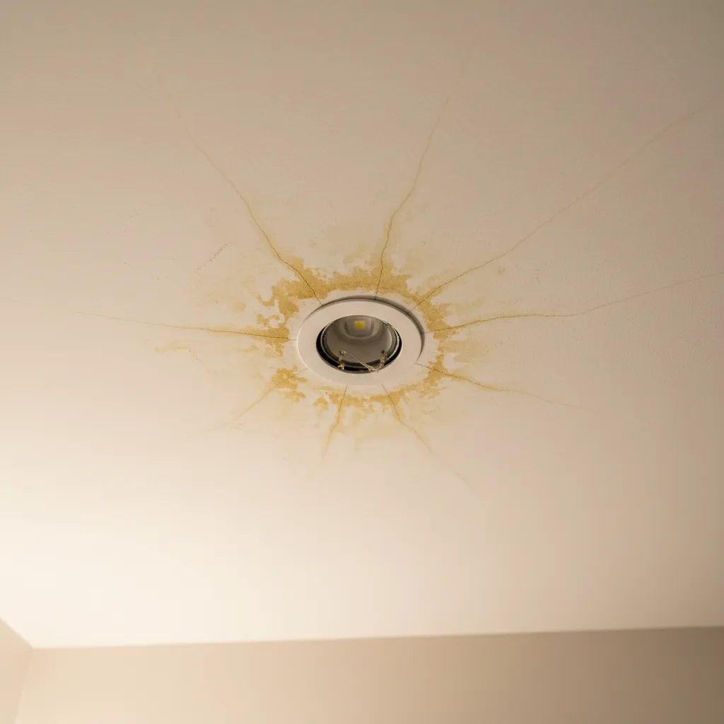 Hotel gypsum ceiling showing water stain and leak damage