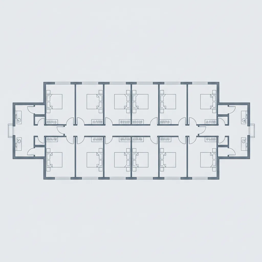 hotel floor plan showing corridor and room arrangement