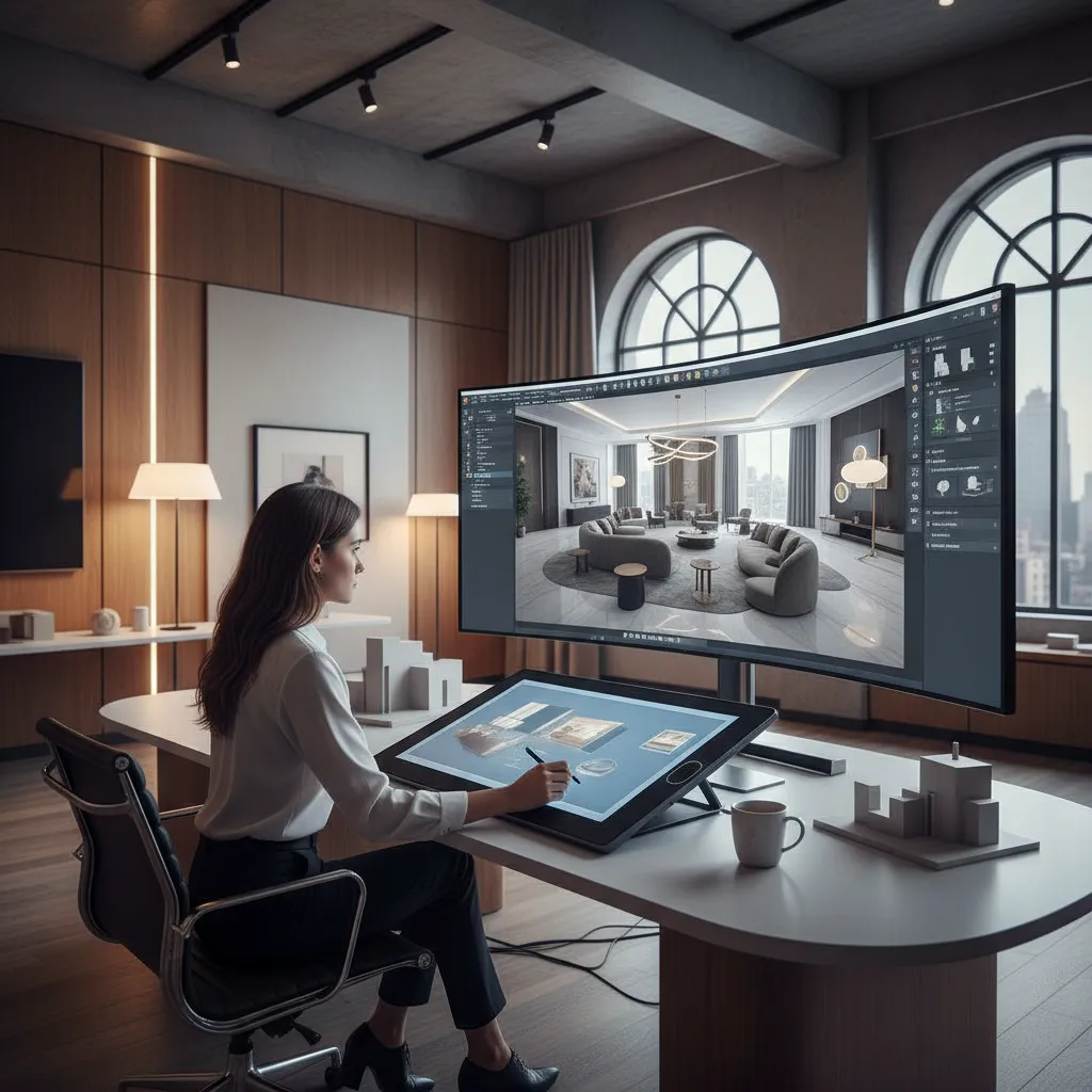 Diseñador planificando distribución de hotel en software 3D