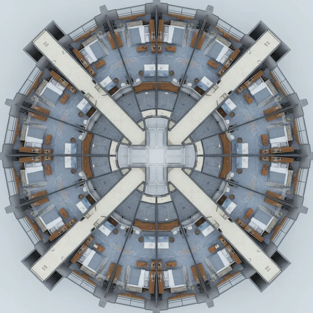 Hotel floor plan showing central elevator core and corridor distribution