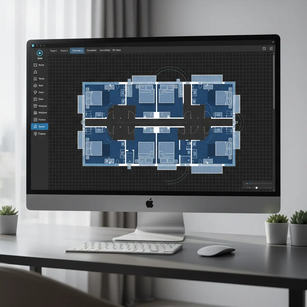 hotel floor plan creator interface showing room layout grid