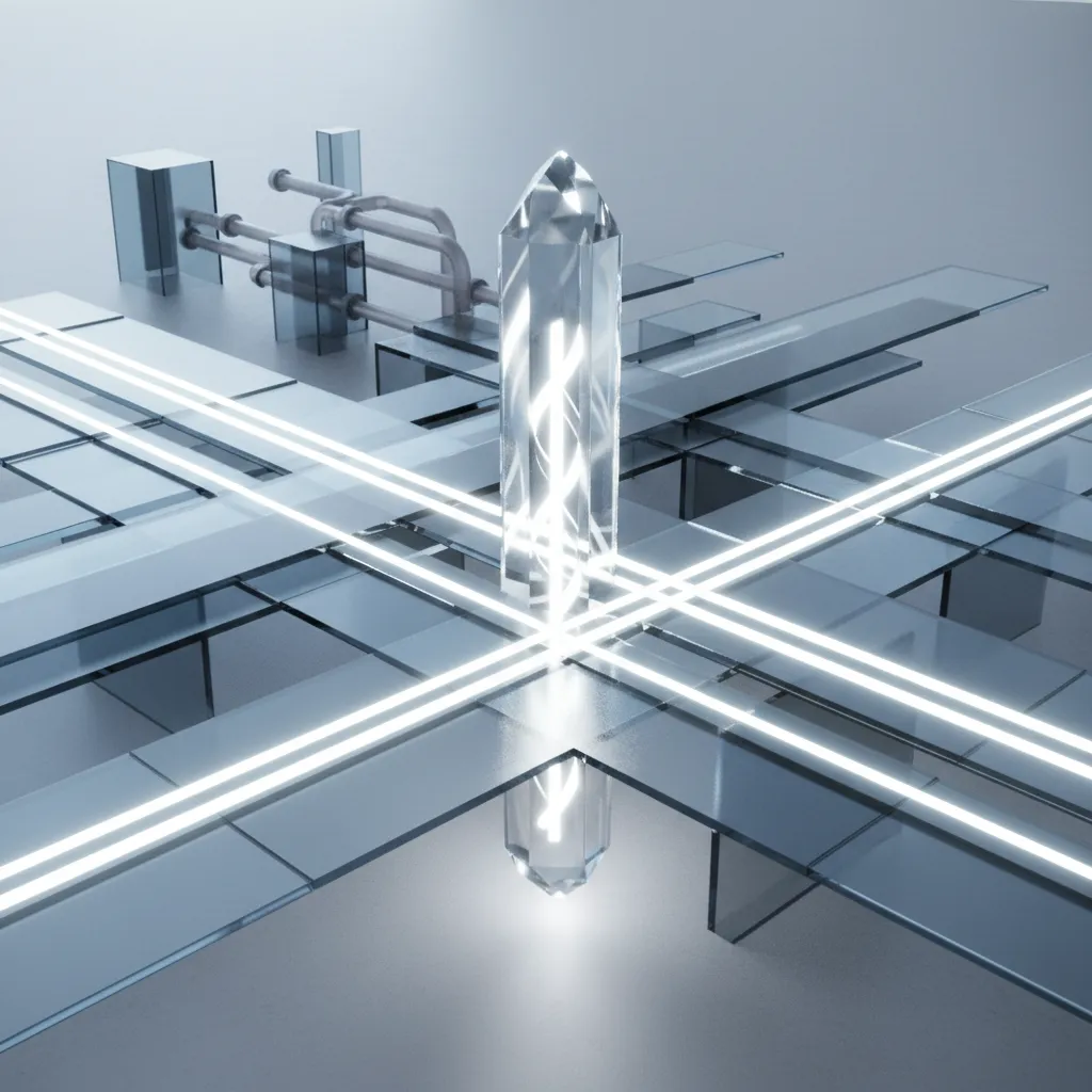 Modern blue interior design drawing with glass floor panels glowing white lights and crystal tower